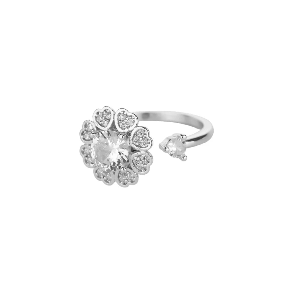 18K Gold Plated Anti-anxiety Ring Rotatable Full Gem Flower Finger Decor
