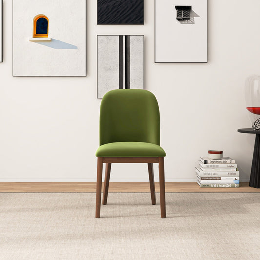 Kaitlyn Mid-Century Modern Green Velvet Dining Chair   Set Of 2   With Solid Wood Legs, 34.3  H X 19.3  W X 23  D Velvet Fabric Upholstered Kitchen Side Chairs