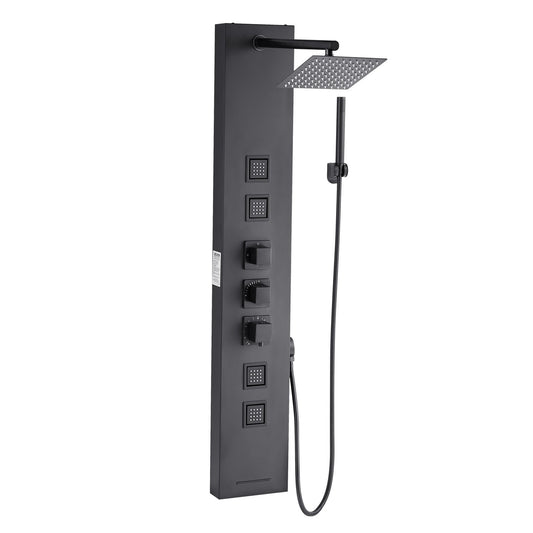 Shower Panel Tower System With Rainfall Shower Head, 49 In Brushed Stainless Steel Shower Column, 4-Function Faucet, Wall-Mount Rain Massage System, With 4 Body Jets,  Handheld, And Tub Spout