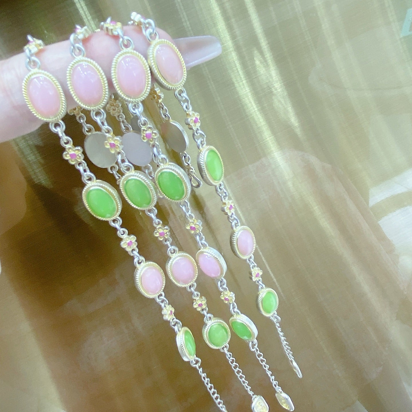 1pcs 999.9 Sterling Silver Gold-Plated Enamel Stone Bracelet, Luxury Retro Style, Ideal For Birthdays & Holiday Gifts