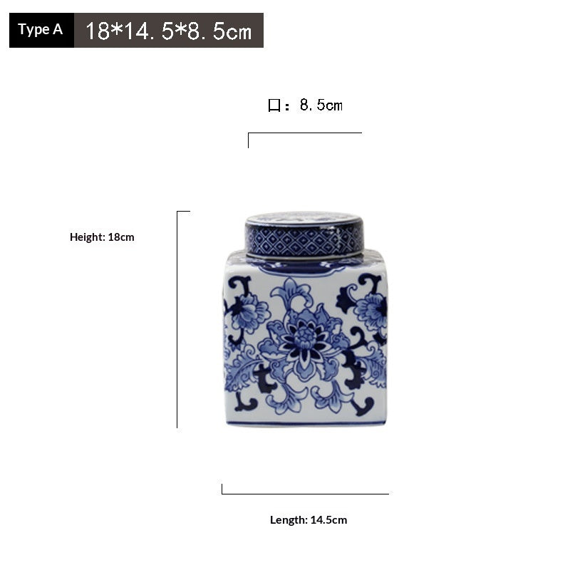 Blue-and-White Porcelain Ceramic Storage Jar Tea Caddy Ornament