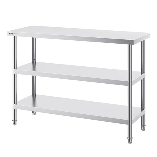Stainless Steel Food Prep Table, 18 X 48 X 34 Inch Commercial Kitchen Worktable, With 2 Adjustable Undershelf, Heavy Duty Prep Table Metal Work Table For BBQ, Kitchen, Home, And Garage