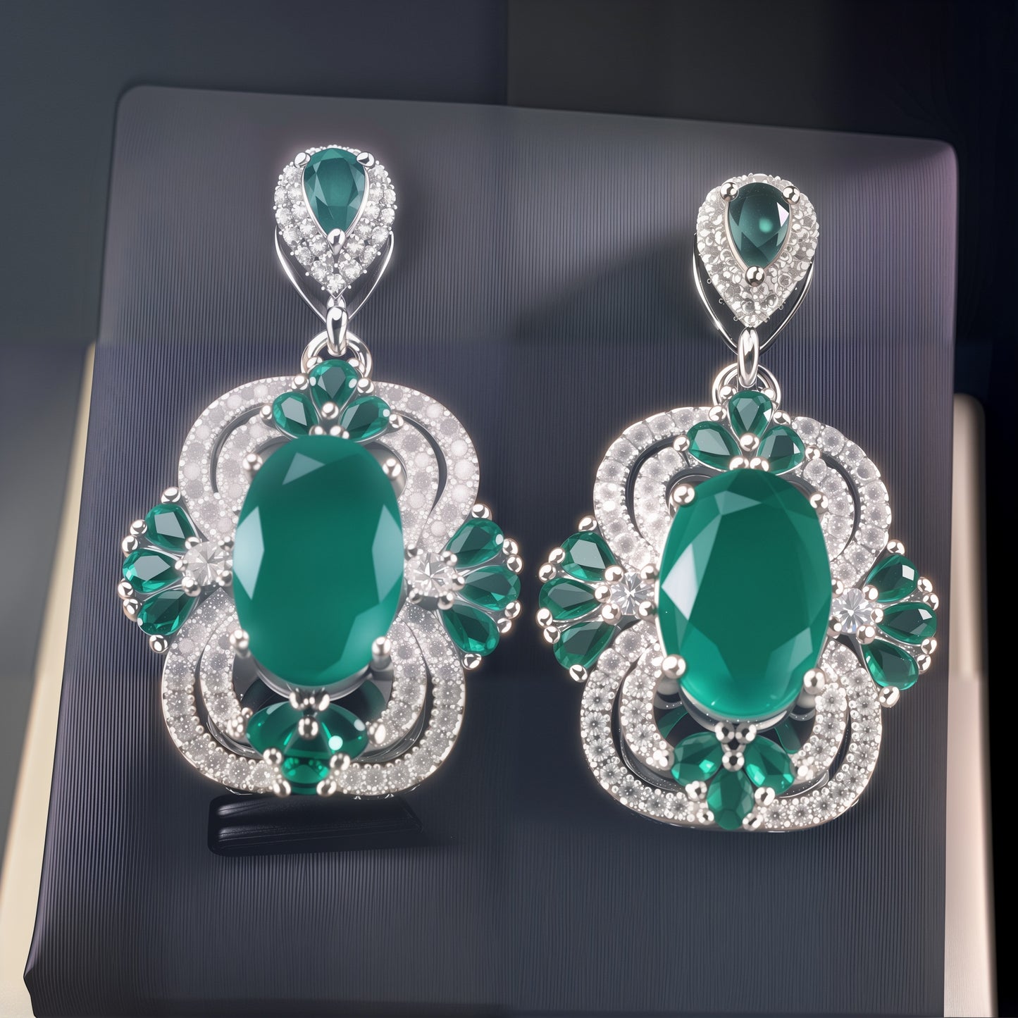 Vintage Oval Emerald CZ Floral Halo Drop Dangle Earrings For Women, Copper Silver Plated Multi Pear Green Crystal White Pave Stone Luxury Wedding Banquet Fine Jewelry Gift