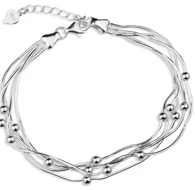 1pc 999 Sterling Silver Multi-Layer Snake Chain Bracelet, Delicate Style, Perfect For Daily Wear And Valentine's Gift