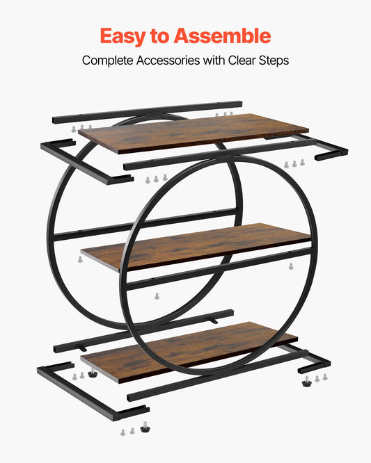 End Table, 3-Tier Narrow Side Table With Open Storage Shelves, Modern Nightstand Bedside Desk With Round Metal Frame, Wood Sofa Coffee Desk For Living Room, Bedroom, Office, Rustic Brown