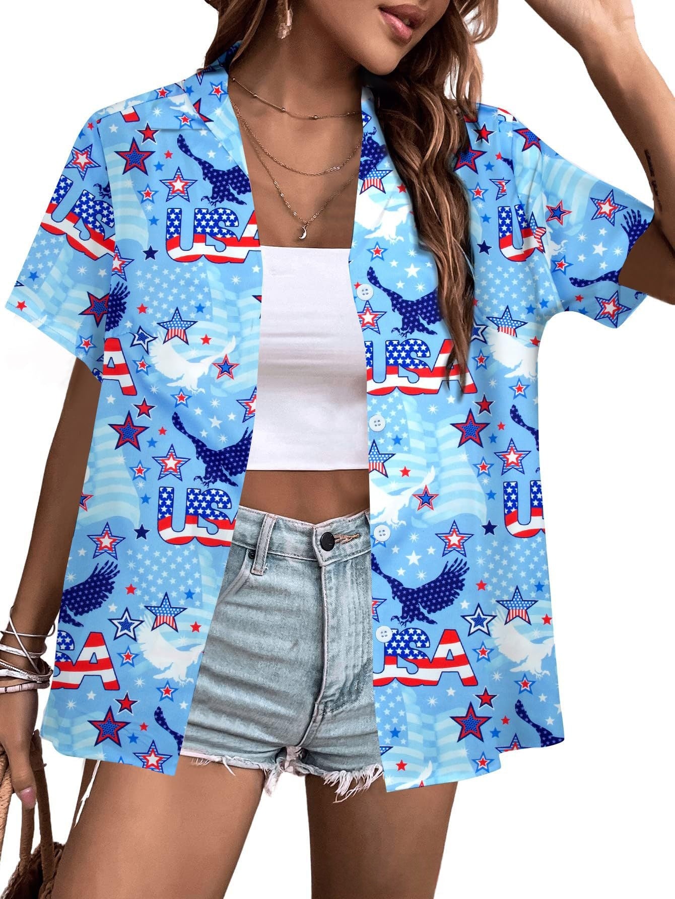 Womens Fashion Plus-Size Floral Loose-Fitting Shirt