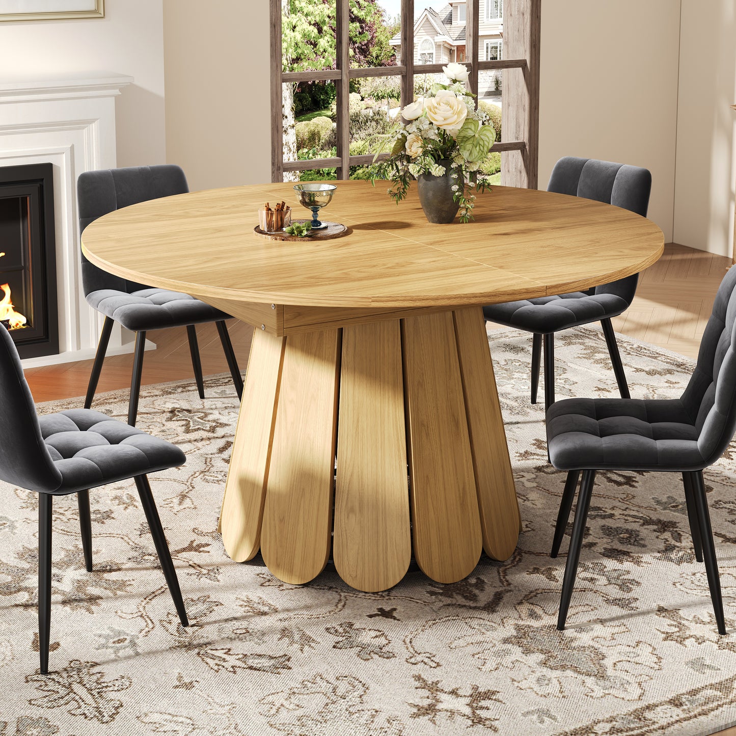 Extendable Dining Table, Dining Room Table, Kitchen Table, Balcony Table, Wooden Dining Table Round Dining Table, Extends To Oval, 118-158 Cm, Seats Up To 6 People, Natural Color