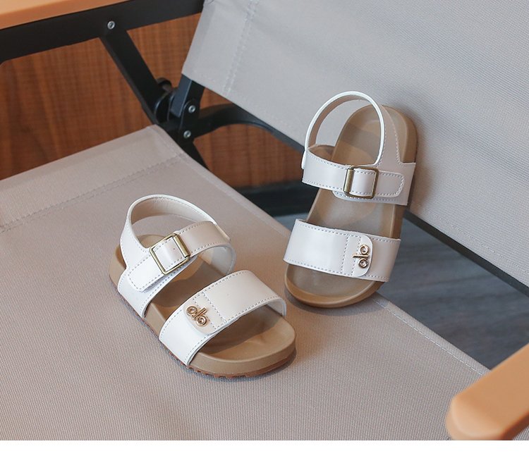 Girls' Fashion Letter Metal Button Sandals Korean Version Baby Velcro Single Shoes Girls' Leather Shoes