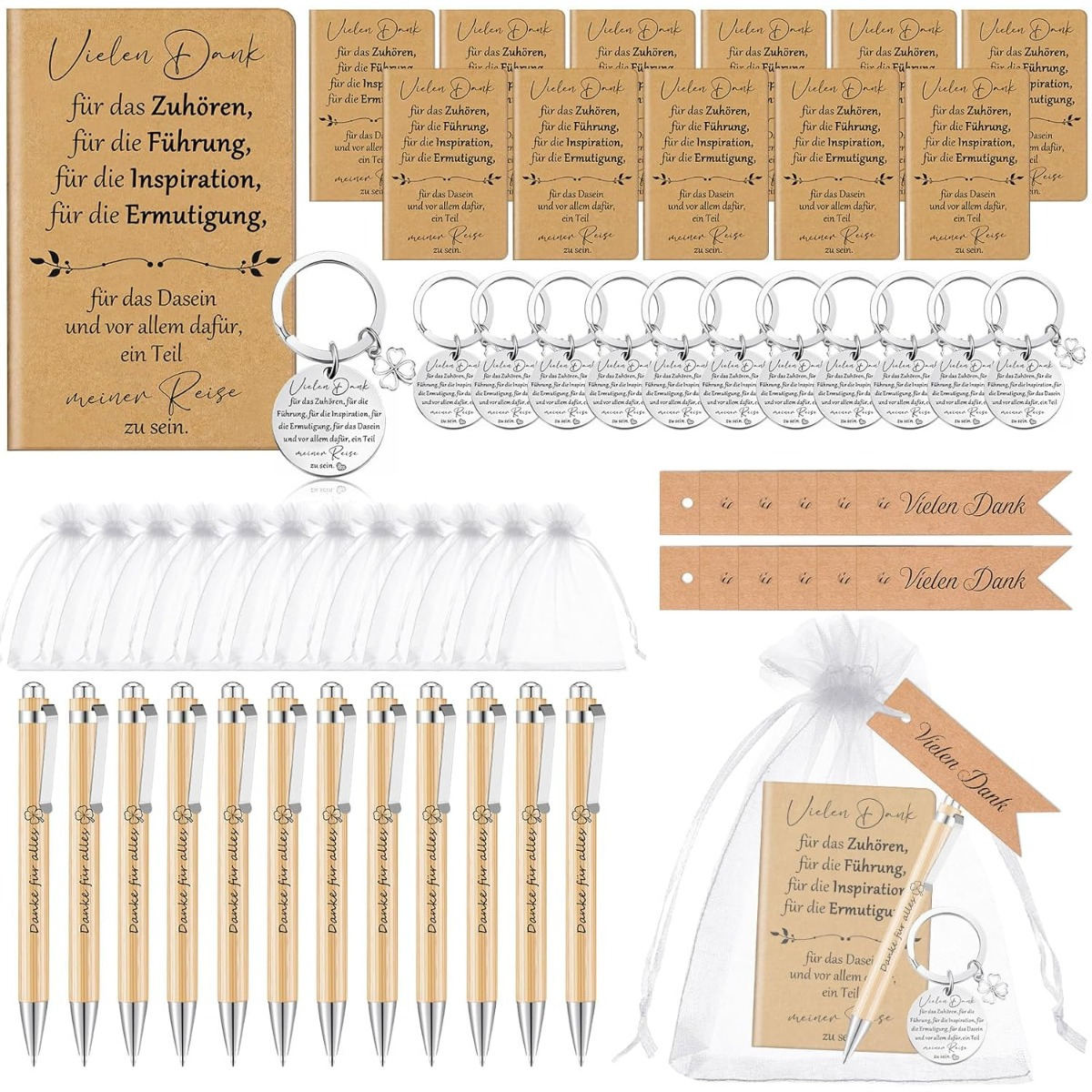 Thank-You Gift Set—12-Piece Set With Wooden Pens, Keychains, Notebook, And More For Special Occasions—Party Supplies Set