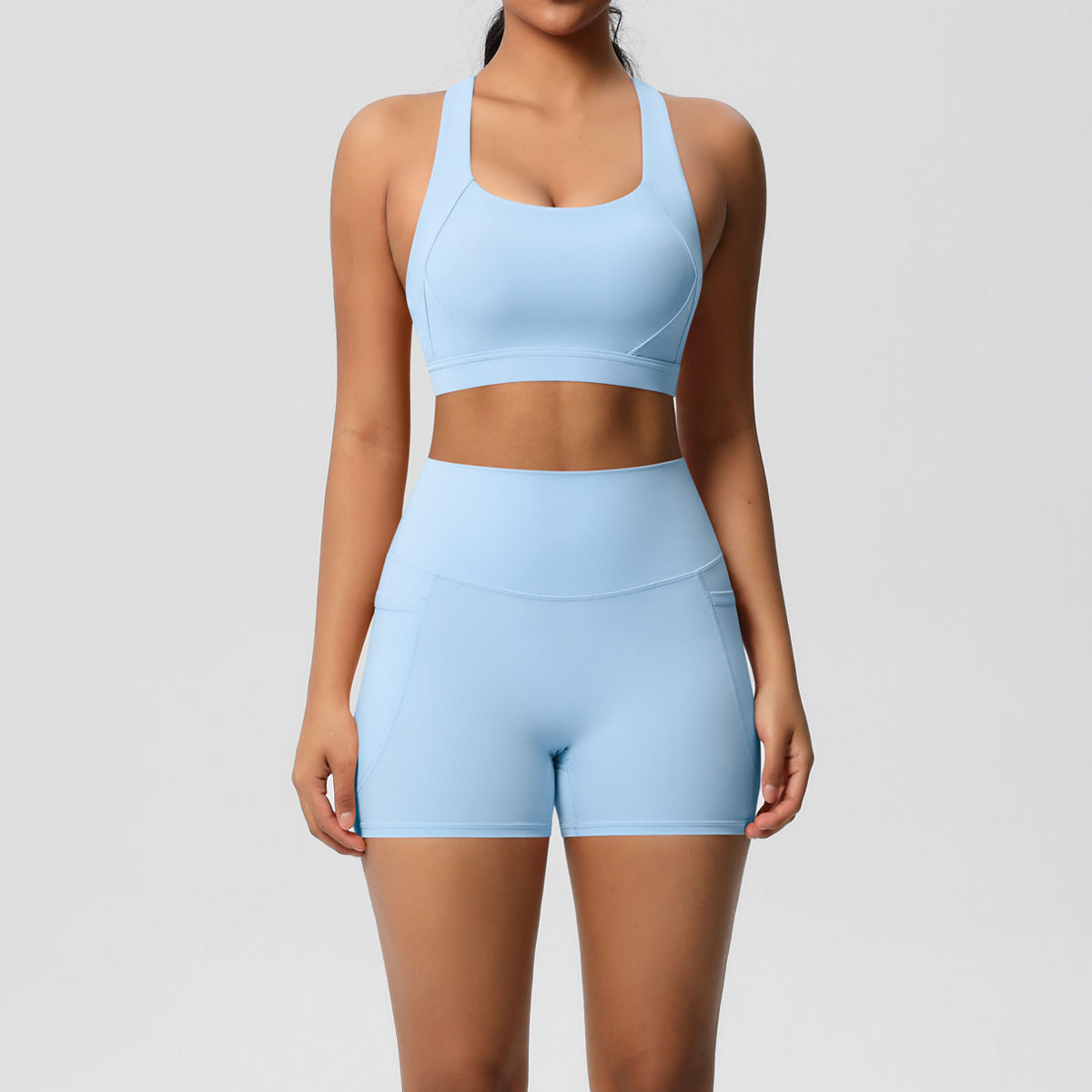 Women's Pure Color Tight Yoga Vest Sports Underwear Shorts Suit