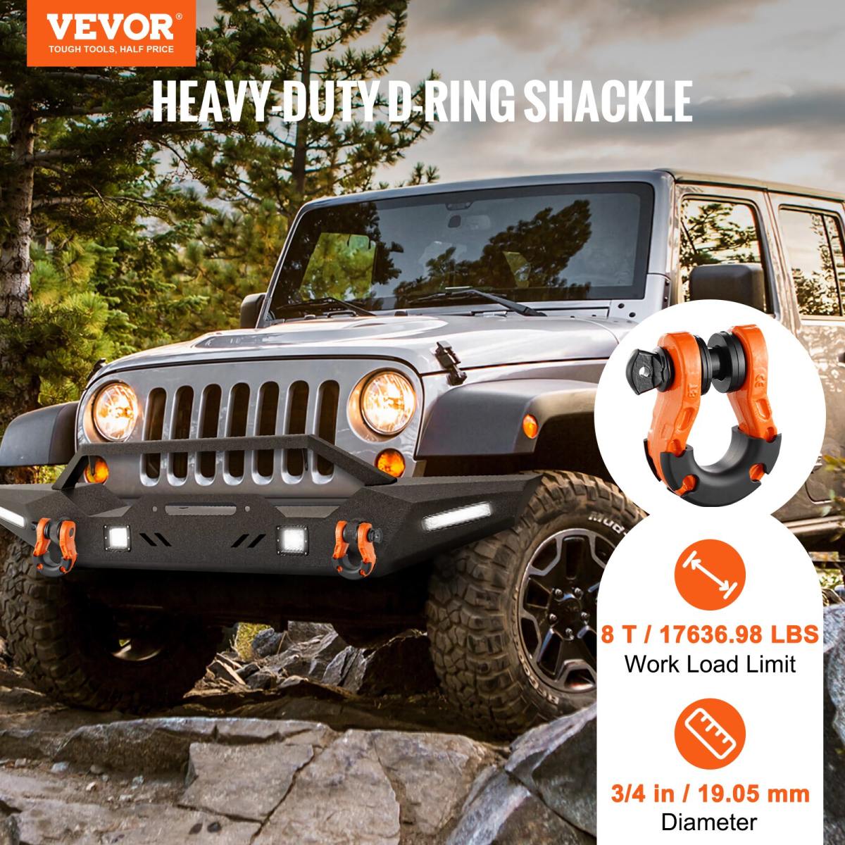 3/4' D-Ring Shackle, 2 Pack Alloy Steel Shackles 66139 Lbs (30 Ton) Break Strength With 7/8' Screw Pin, Isolators & Washers, Heavy Duty Off Road Vehicle Recovery Shackle For Jeep Truck, Orange