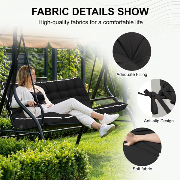 Outdoor Swing Cushions 55 Inch,Waterproof 4in  Thick Porch Swing Cushion Replacement With Backrest And Ties,Comfortable 2-3 Seat Pation Swing Pad For Backyard,Garden,Lawn,Outdoor Furniture Black