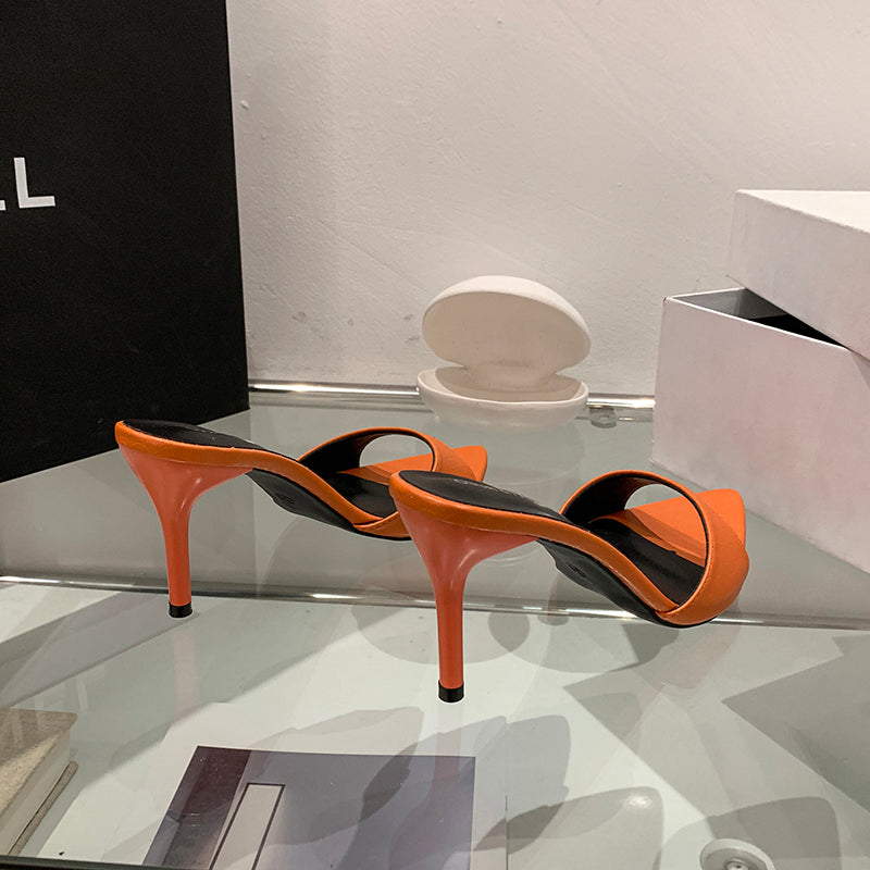 2026 New Patent Leather High Heel Slide Sandals, One Strap Pointed Toe Stiletto Slippers, Elegant Summer Party Footwear
