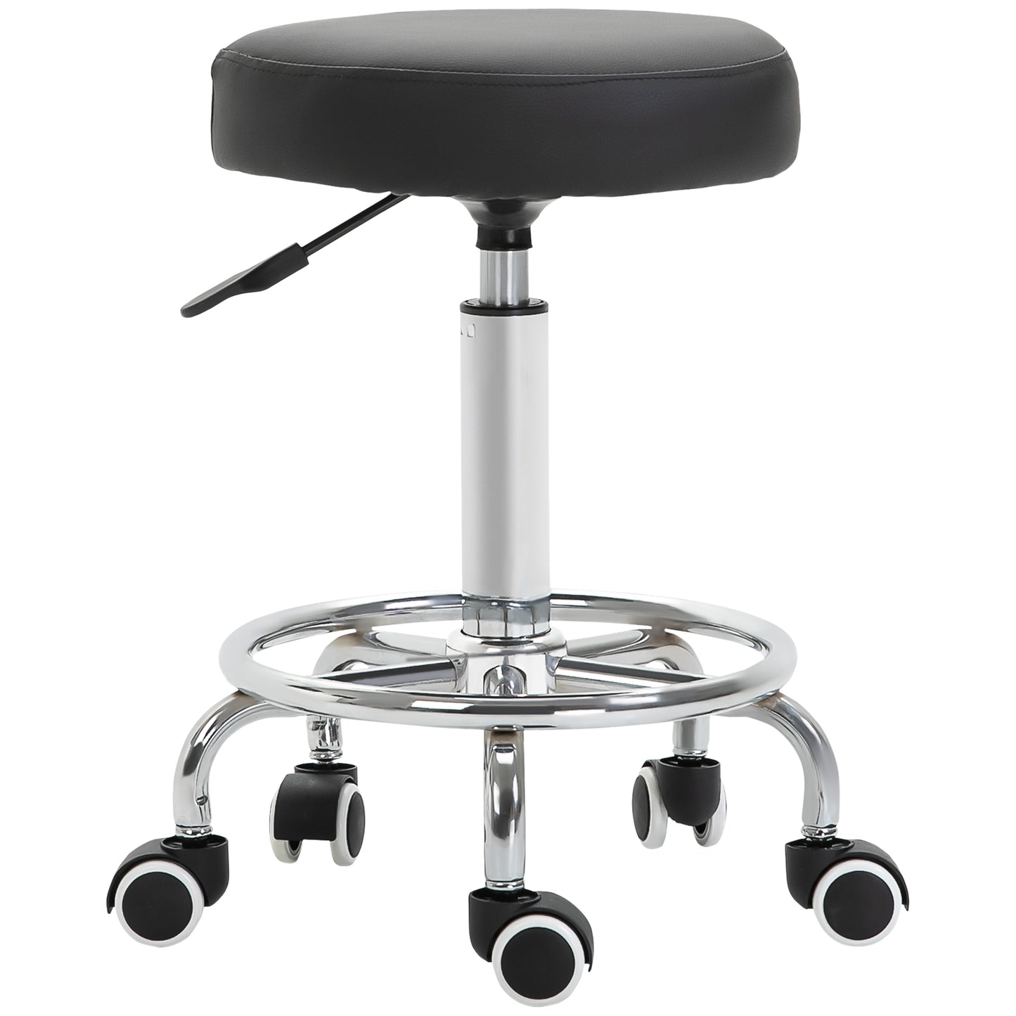 Vinsetto Round Rolling Stool, PU Leather Height Adjustable Stool Chair With Wheels And Swivel Seat For Salon, Massage, Spa, Home Kitchen, Black