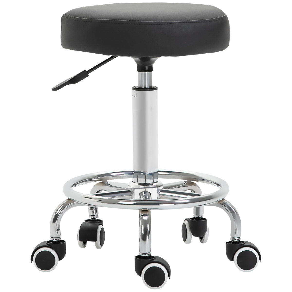 Vinsetto Round Rolling Stool, PU Leather Height Adjustable Stool Chair With Wheels And Swivel Seat For Salon, Massage, Spa, Home Kitchen, Black