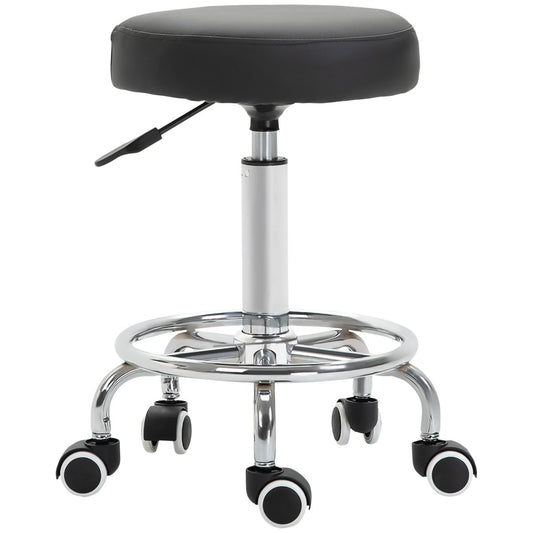 Vinsetto Round Rolling Stool, PU Leather Height Adjustable Stool Chair With Wheels And Swivel Seat For Salon, Massage, Spa, Home Kitchen, Black