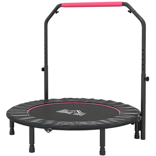 48" Foldable Mini Fitness Trampoline, With Adjustable Foam Handle, Pink