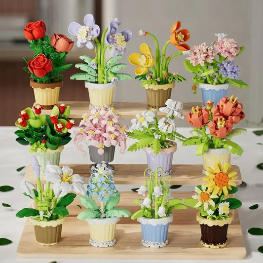 Building Blocks Flower Pot Rose Ornaments Children's Assembled Toys