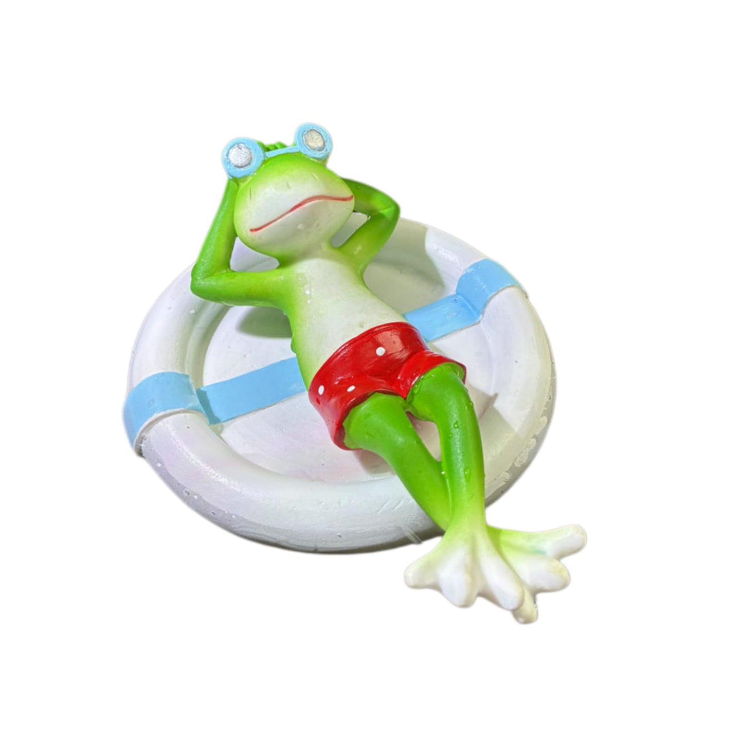 Floating Frog On Swim Ring Resin Aquarium Ornament, Fish Tank Decor, Water Surface Accessory
