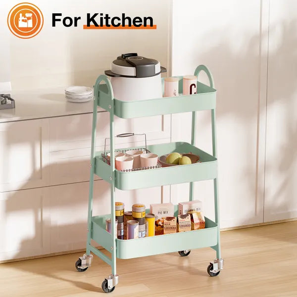 3-4-layer Practical Mobile Trolley, Metal Movable Storage Rack, With Lockable Casters