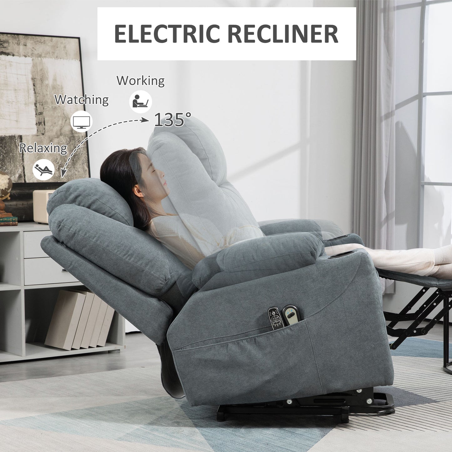 Lift-And-Recline Massage Armchair, With Heat - Grey