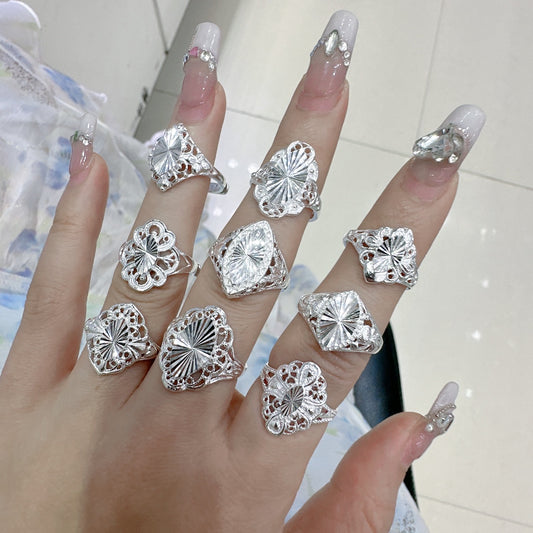 1pc 999 Sterling Silver Assorted Openwork Carved Open Ring, Retro & Elegant Style, Perfect For Daily, Dating & Gifting, Ideal Valentine's Gift