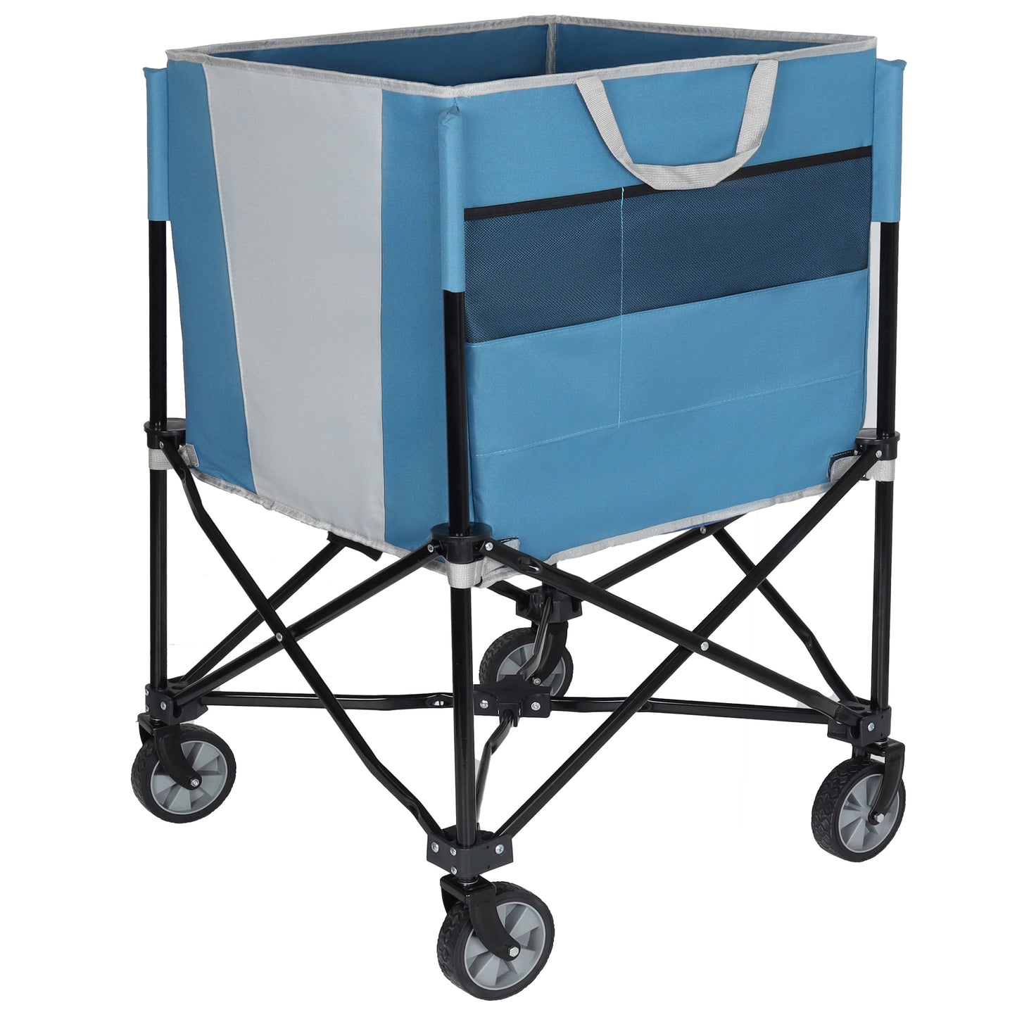 Rolling Ball Storage Cart With Wheels, Collapsible Garage Sports Equipment Organizer For Volleyball Basketball Tennis Toy Storage Multi-Sport Family Gym, Blue Gray