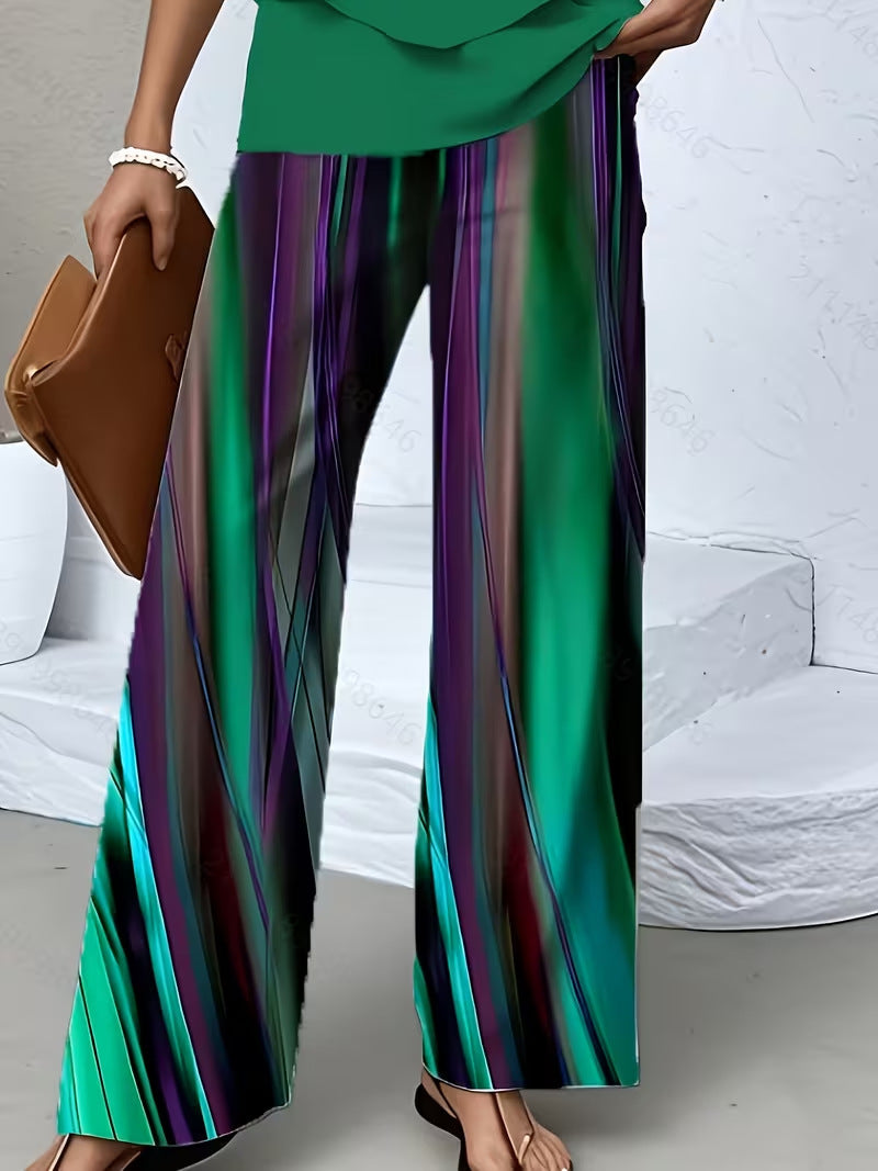 Digital-print Fashion Wide-leg Casual Pants For Island Vibes