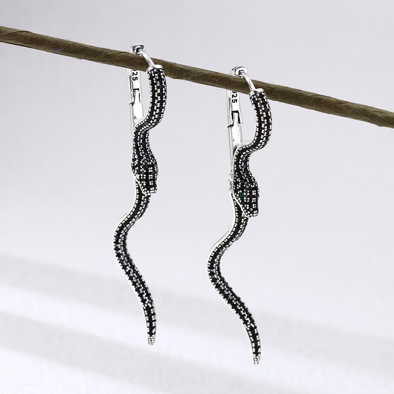 Korean Style Retro Exquisite Rhinestone Snake Earrings Fashion