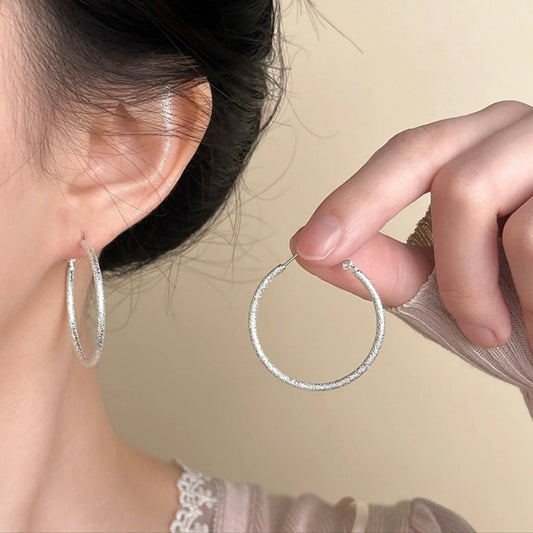1 Pair 999 Sterling Silver Shimmer Hoop Earrings, Minimalist Style, Perfect For Daily Wear And Valentine's Gift