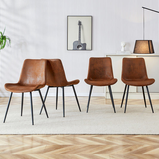 4-Piece Set Brown Breathable Tech-Fabric Dining Chairs Modern Design With Widened Seat, Backrest & Non-slip Metal Feet For Home And Office.