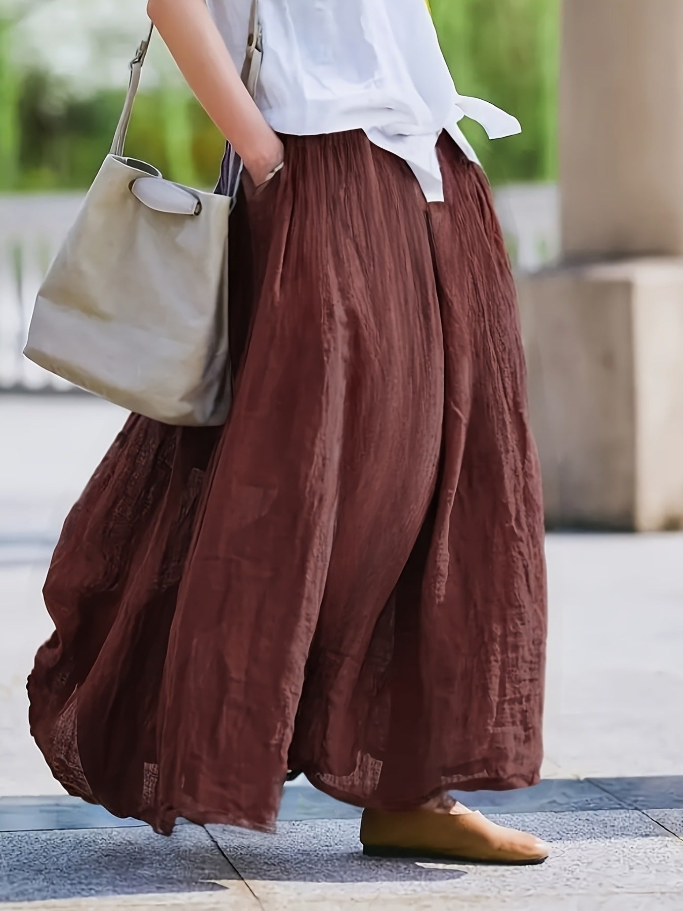 Women's Vintage Style Skirt - A-Line High Waist Cotton Blend Midi Skirt for Casual and Office Wear