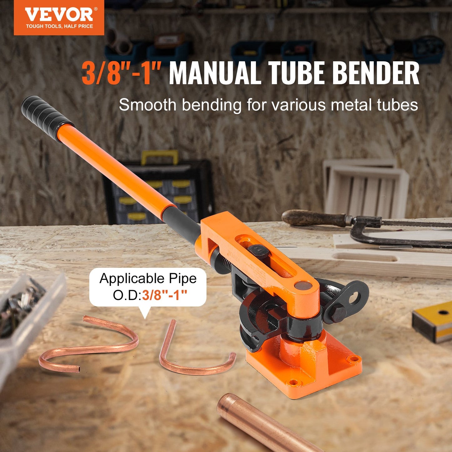 Pipe Tube Bender, 3/8" To 1" OD Manual Pipe Tube Bender With 7 Bending Dies, 180° Copper Aluminum Pipes Bending Tools For HVAC Air Conditioning Refrigerator Auto Repair