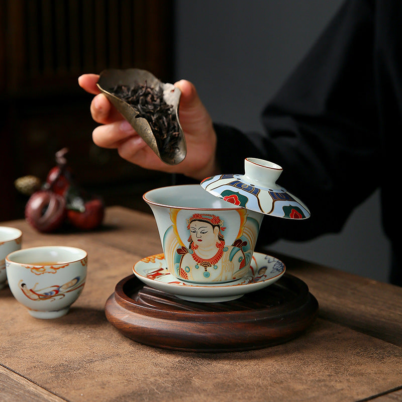Ruyuan Dunhuang Hovering Lid Ceramic Three-piece Tea-brewing Bowl