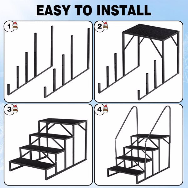 Swimming Pool Ladder Above Ground, RV Steps With Handrail, Heavy Duty Pool Step Hot Tub Steps, 660 Lbs Weight Capacity Camper Step Stool Mobile Home Stair For Getting High  4 STEP, 2 HANDRAIL
