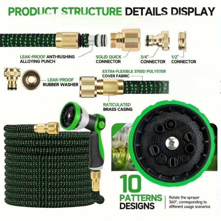 25-150F  Water Garden Hose Nozzle Set, Suitable For Garden Watering, Car And Pet Outdoor Cleaning-Garden-hose-B-G-STQ-75FT