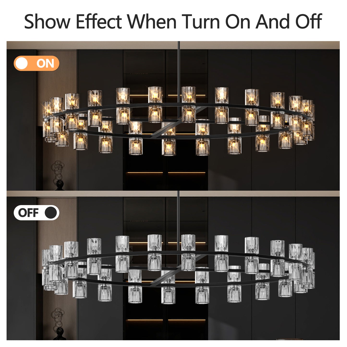 L005030-D48-P48B W1340P31077948 Inches Luxury Chandeliers Crystal Living Room Decorative Lights Simple Modern Dining Room LED Lighting,for Home Decor Bulbs Included Black