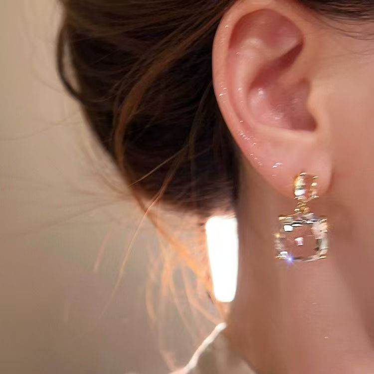 2026 New Arrival Transparent Designed Stud Earrings, High End Square Candy Shaped Earrings, Niche Premium Ear Jewelry For Women