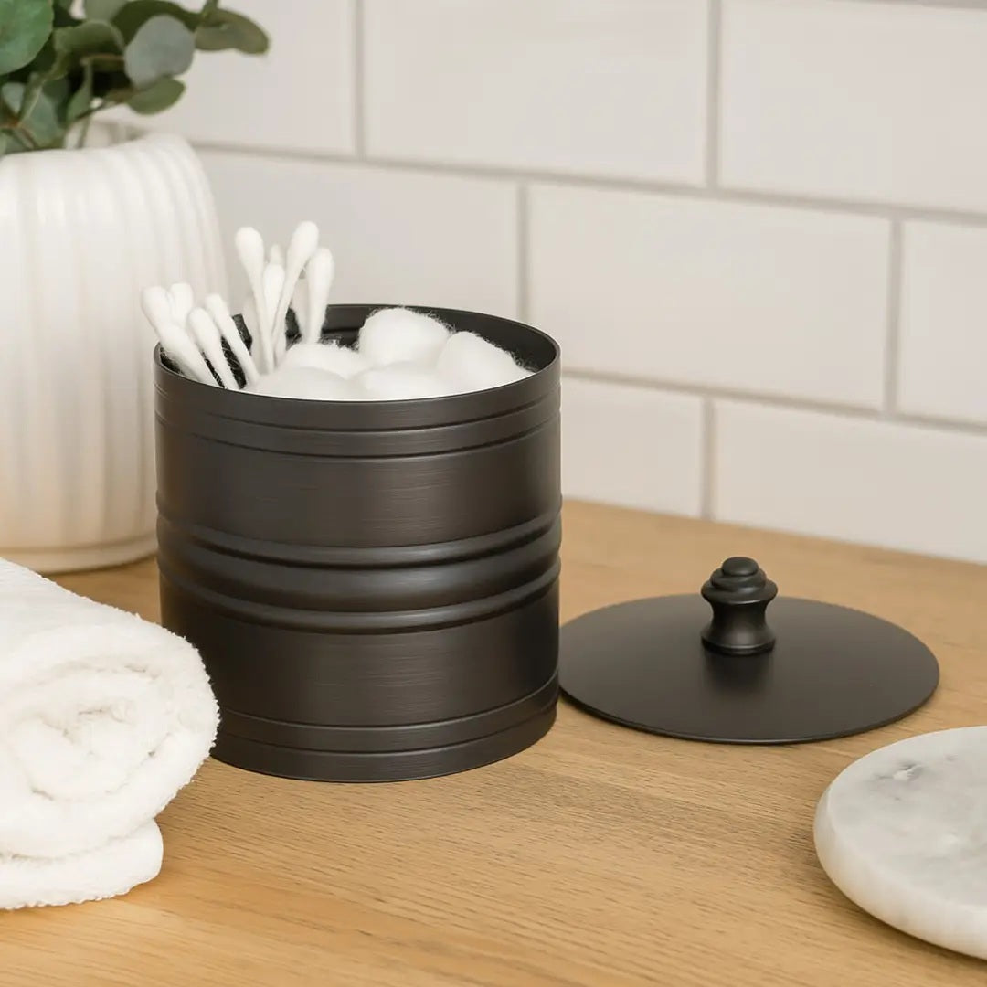 Stainless Steel Vanity Jar Stylish Storage For Cotton Swabs,Sponges & Bath Salts  Decorative Canister For Bathroom,Bedroom Oil Rubbed Bronze Finish