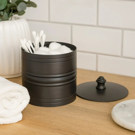 Stainless Steel Vanity Jar Stylish Storage For Cotton Swabs,Sponges & Bath Salts  Decorative Canister For Bathroom,Bedroom Oil Rubbed Bronze Finish