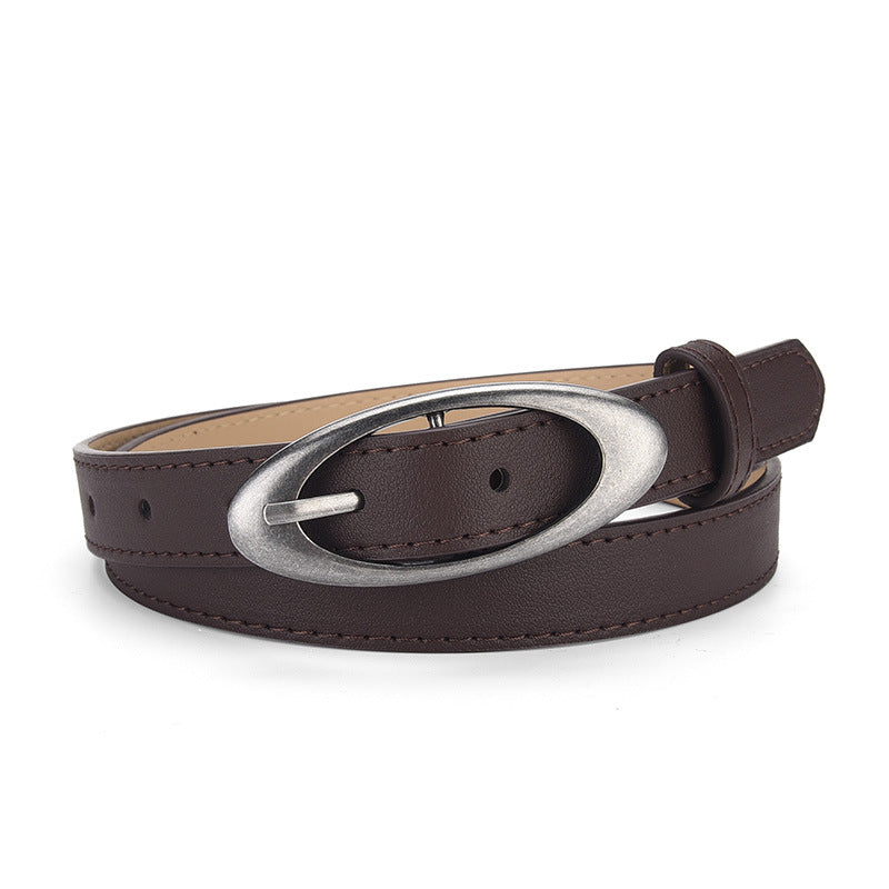 Womens Korean-style Oval Alloy Pin Buckle Minimalist All-match Belt