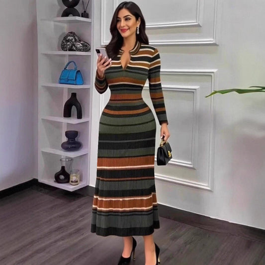 Korean Style Contrast Color Straight Plus Size Knitted Dress