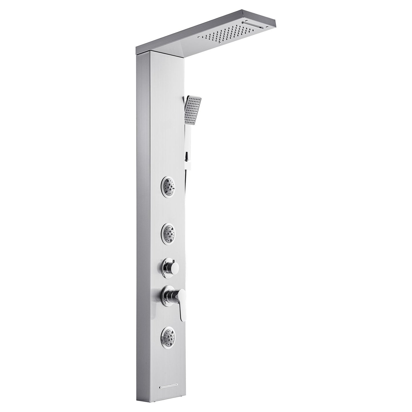 Shower Panel Tower System With Rainfall Waterfall Shower Head, 53 In Brushed Stainless Steel Shower Column, 5-Function Faucet, Wall-Mount Rain Massage System With 3 Body Jet, Handheld, Tub Spout