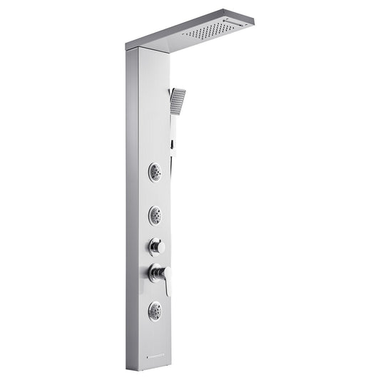 Shower Panel Tower System With Rainfall Waterfall Shower Head, 53 In Brushed Stainless Steel Shower Column, 5-Function Faucet, Wall-Mount Rain Massage System With 3 Body Jet, Handheld, Tub Spout