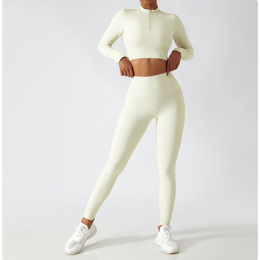 Long Sleeve Yoga Suit Running Training Belt Chest Pad Top