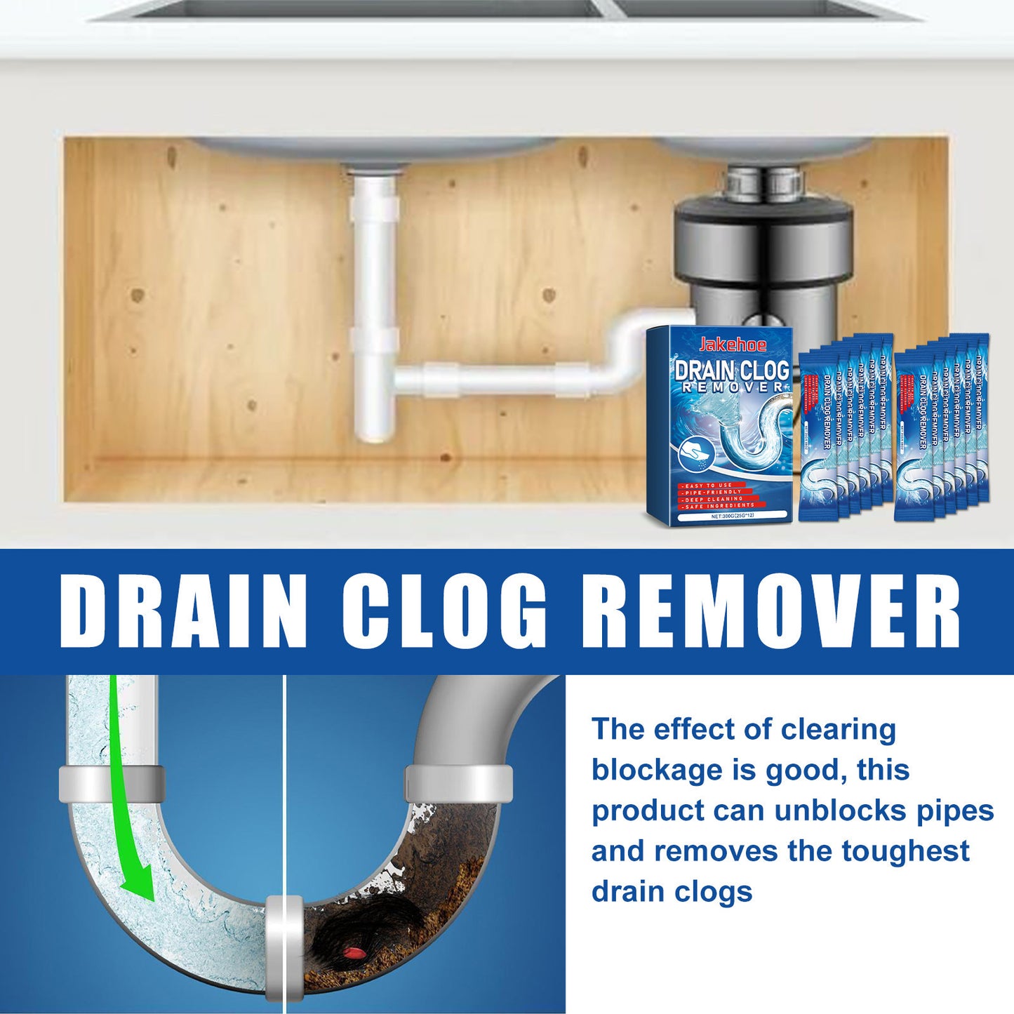 Jakehoe Drain Cleaning Powder For Cleaning, Unclogging, And Deodorizing Kitchen And Toilet Drains.