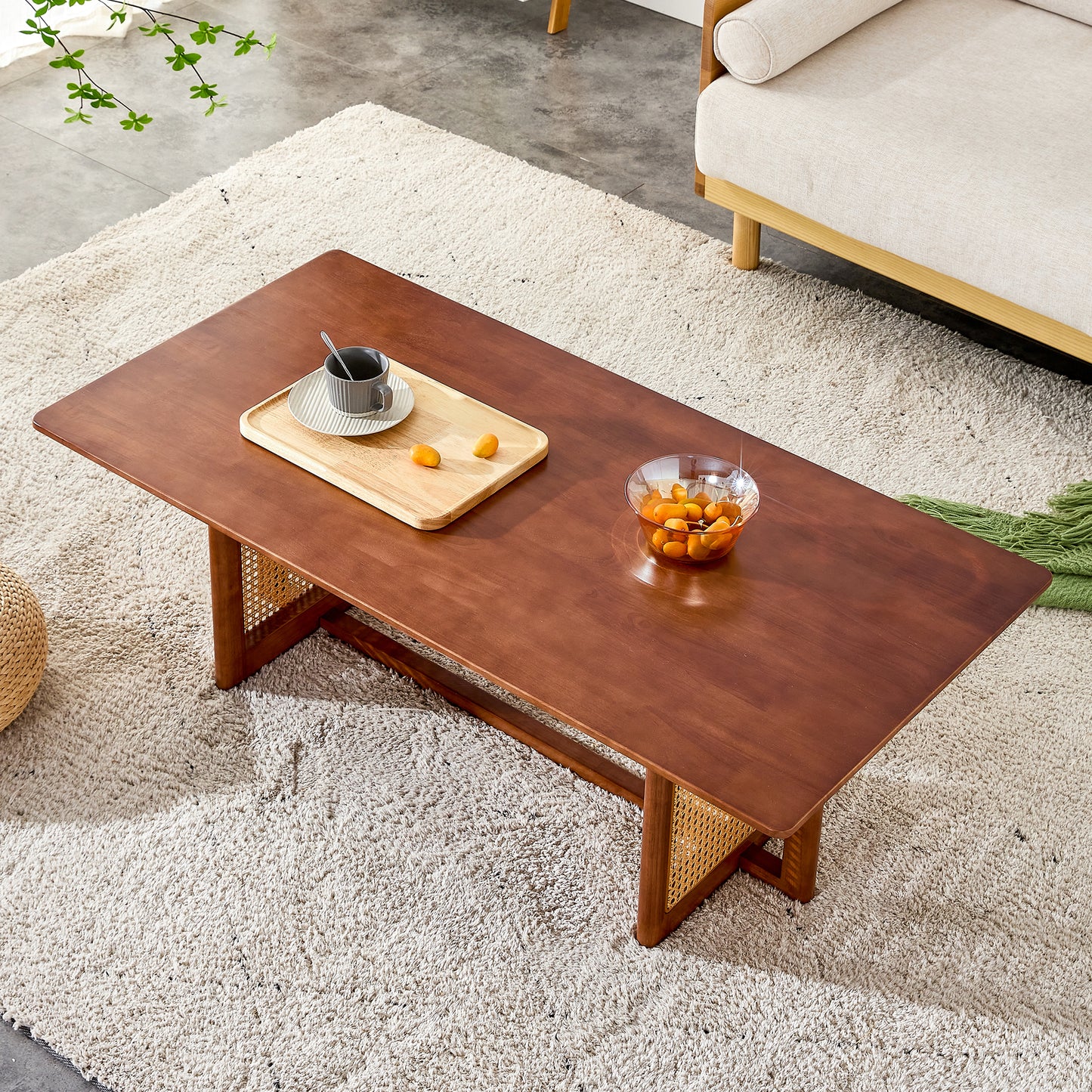 Chinese Style Log Wind Imitation Rattan Walnut Color Tea Table Rectangular Solid Wood Coffee Low Table Small Family Living Room Tea Table .W115191497