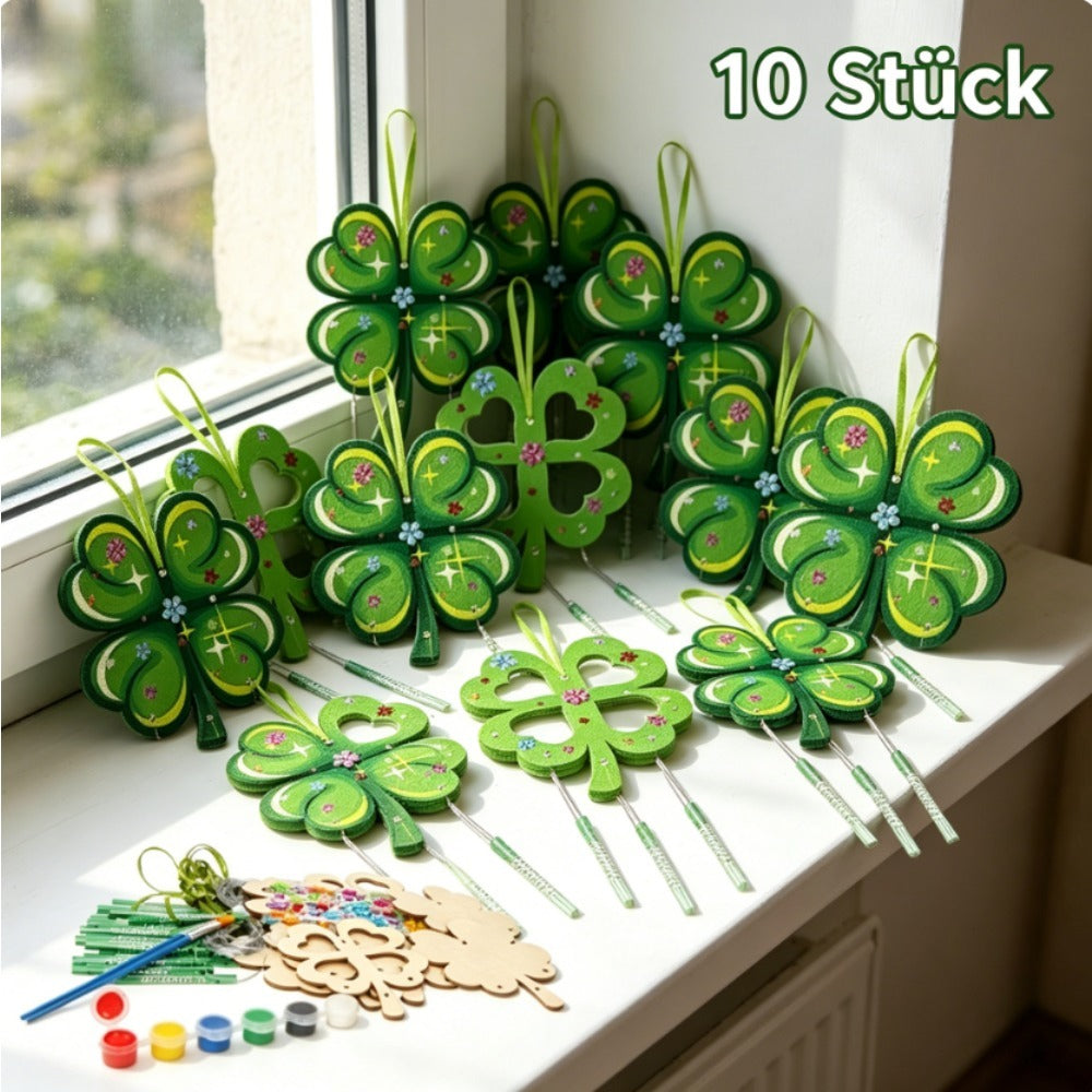 58-Piece DIY Craft Set For Four-Leaf Clover Wind Chime With Wooden Leaves, Silver Wire, And Accessories—Party Accessory Set