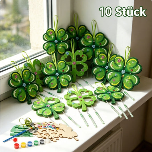 58-Piece DIY Craft Set For Four-Leaf Clover Wind Chime With Wooden Leaves, Silver Wire, And Accessories—Party Accessory Set