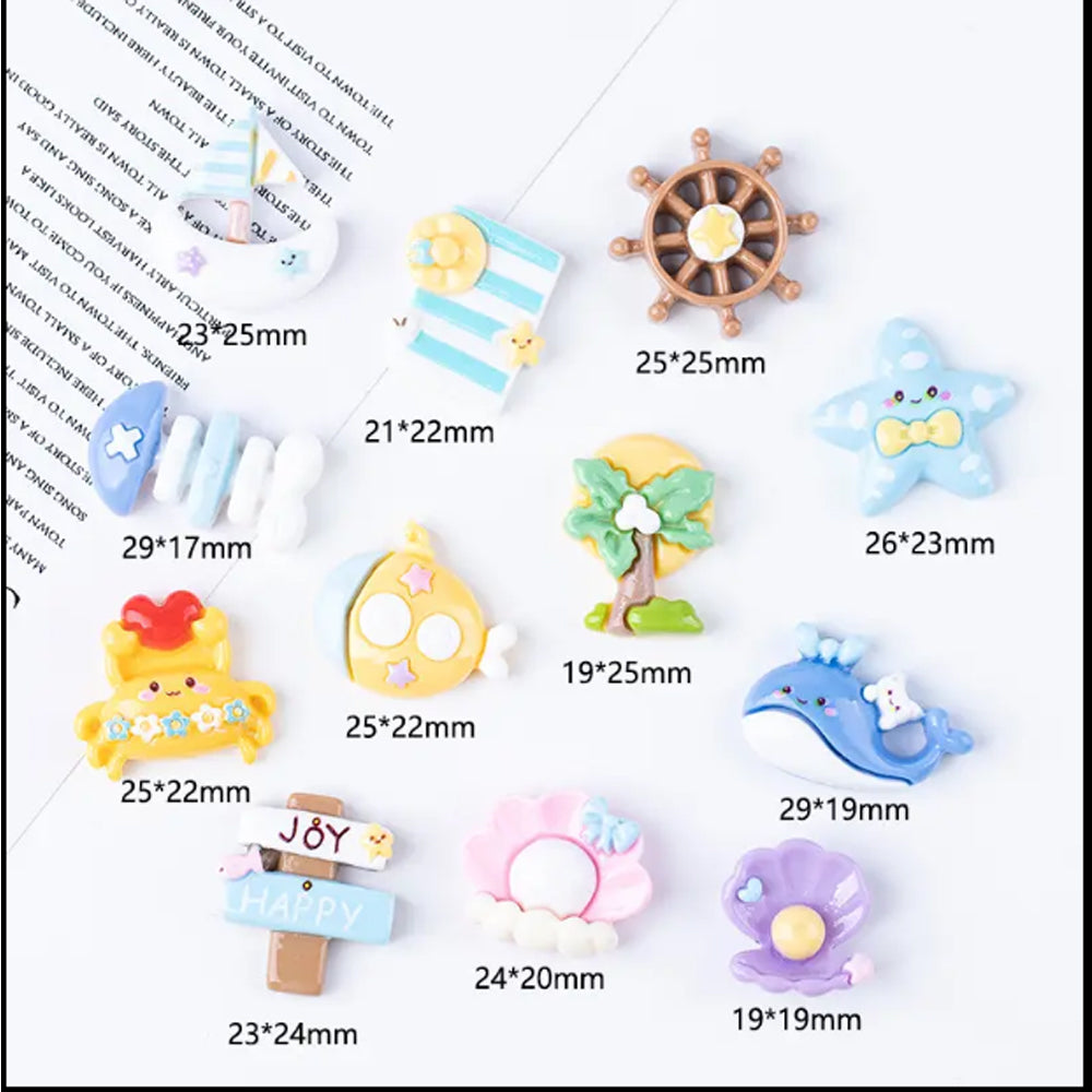 25PCS Ocean & Beach Theme -Mini Resin Seashell Starfish, Decor For Fridge, Office, Lockers, Shoes & Gifts
